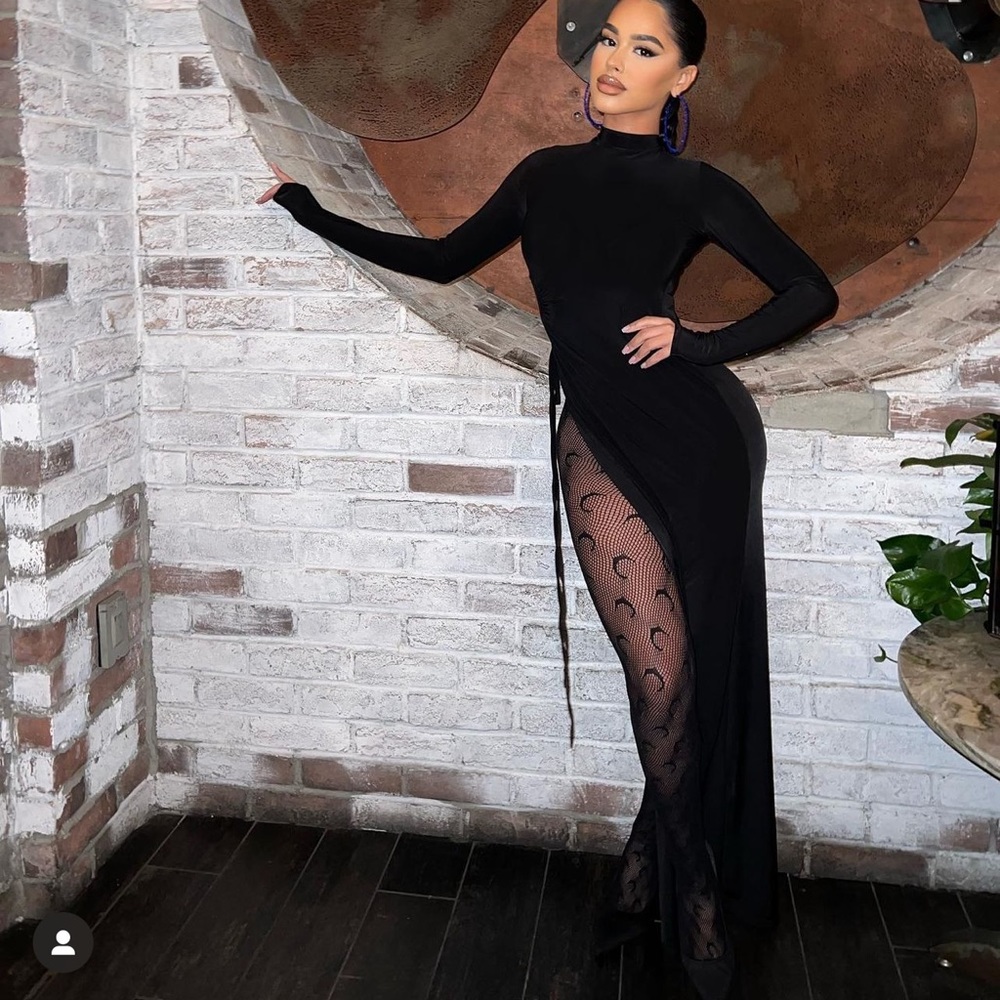 Black Jersey Maxi Dress with Cut Out Side